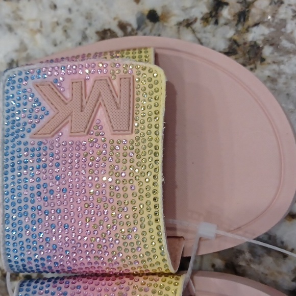 Michael Kors MK Sequined Rainbow Embellished Slide Sandal Women’s Size 9 W/Flaw - Picture 8 of 15